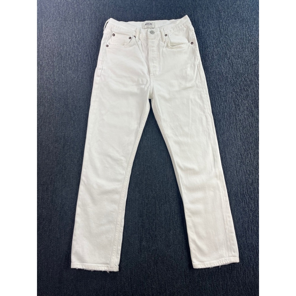 AGOLDE Womens White High Rise Straight Leg Button Fly Jeans Size 25 Distressed